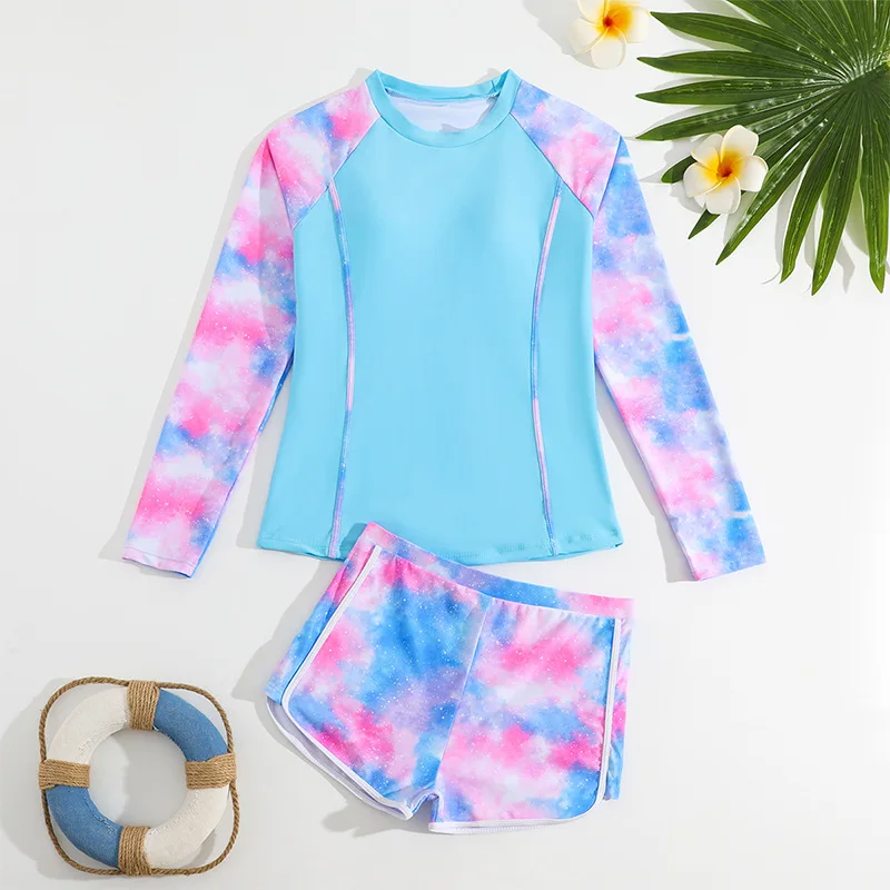 Traje de baño infantil estilo surf con manga larga y shorts para niño