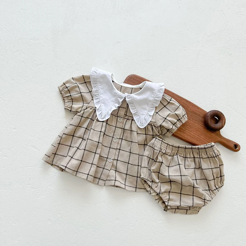 Conjunto bebé cuadros algodón – Camiseta y bombachos cómodos - imagen 4