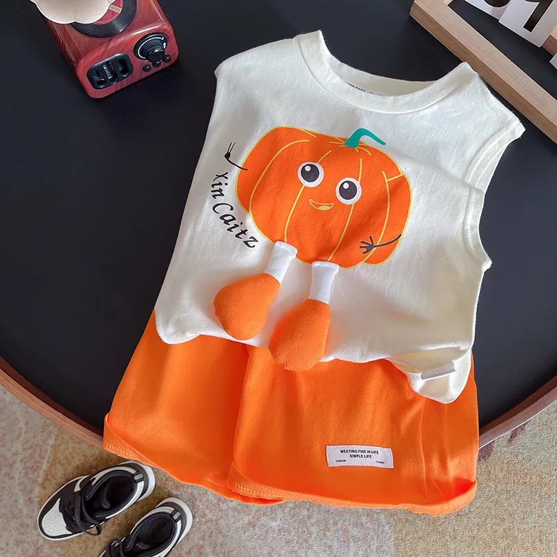 Conjunto de verano para niños de algodón sin mangas con calabaza - imagen 4