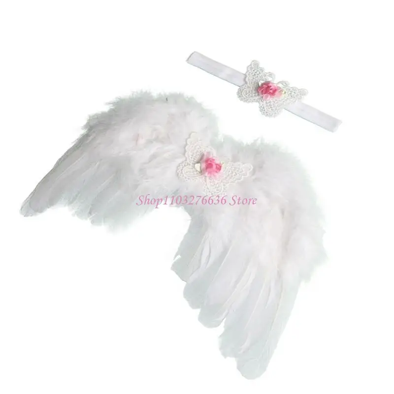Diadema ajustable con alas de plumas para sesión de recién nacido - imagen 4