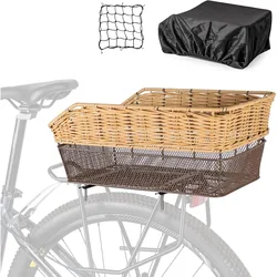 Cesta trasera para bicicleta tejida con red y funda impermeable