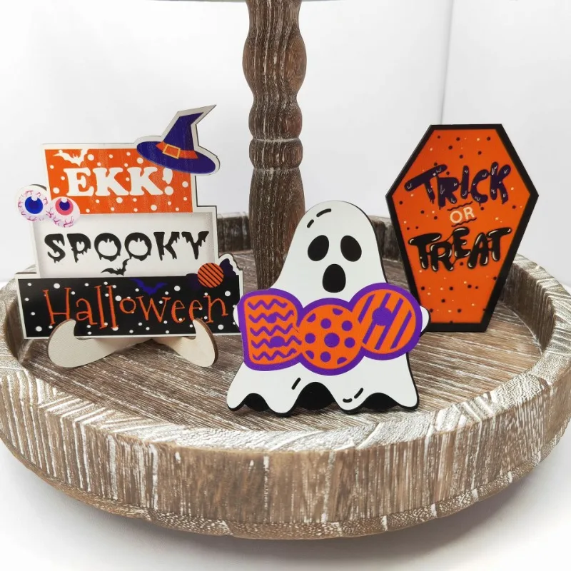Bandeja en capas de madera fantasma para decoración Halloween infantil - imagen 2