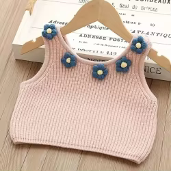 Chaleco de punto bebé con tirantes floral y cuello pico