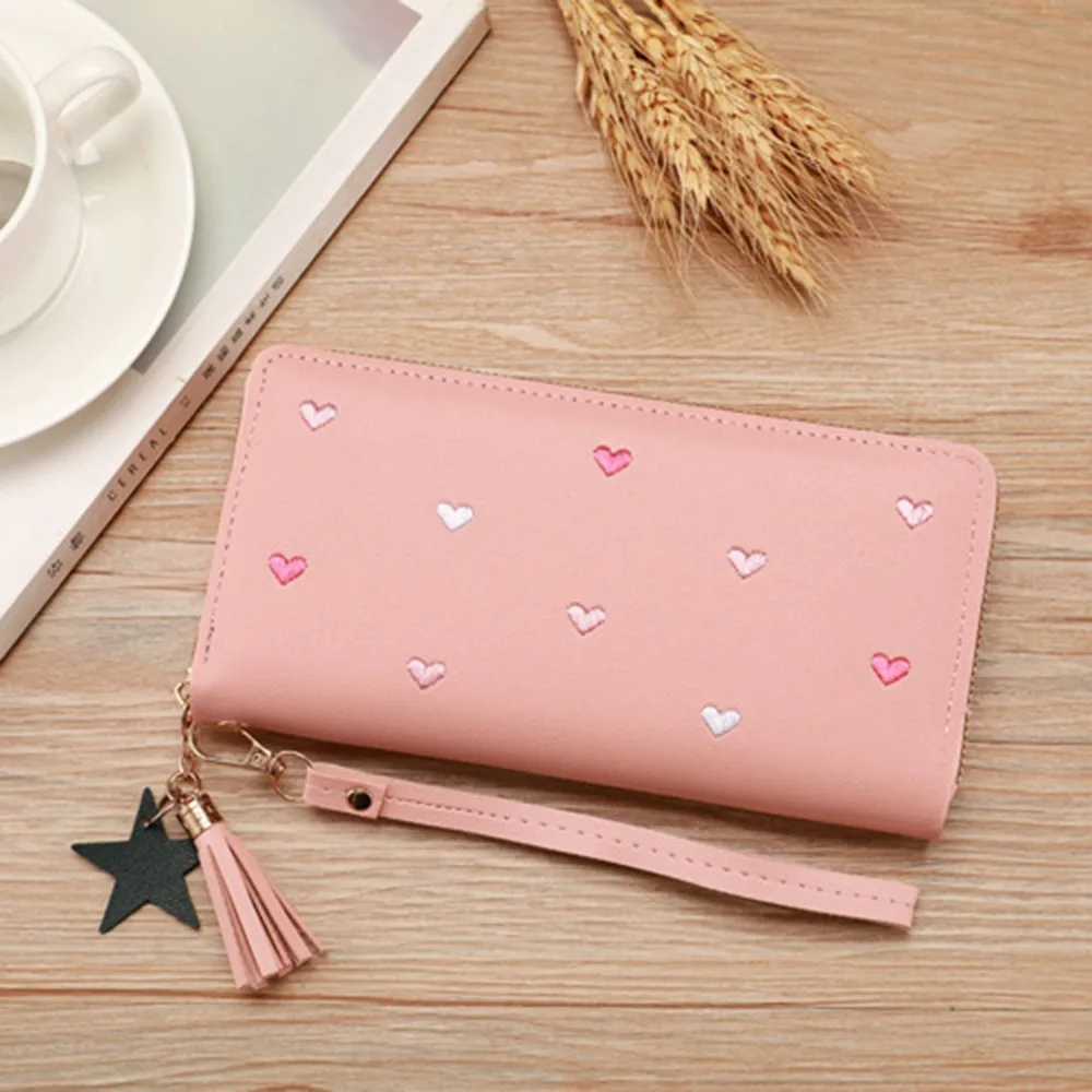 Cartera larga de cuero sintético con corazón, plegable y amplia - imagen 3