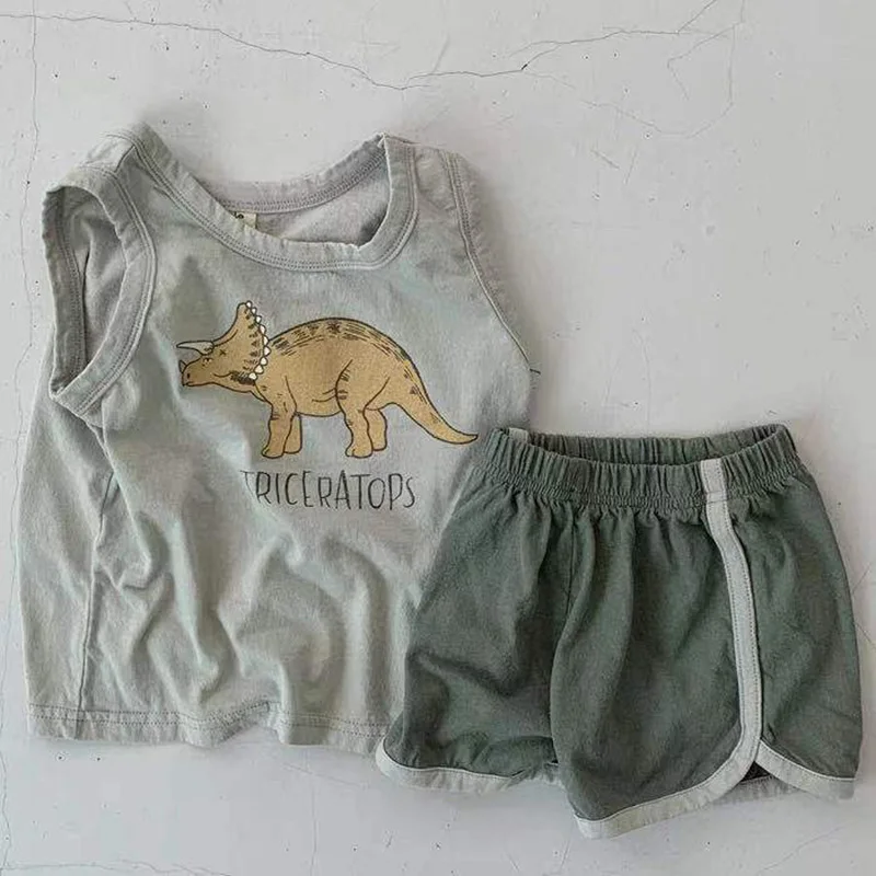 Milangel conjunto bebé dinosaurio chaleco camiseta pantalones cortos - imagen 4