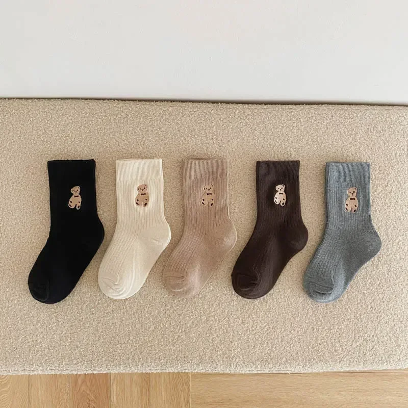 Calcetines de algodón con bordado de oso y estilo coreano