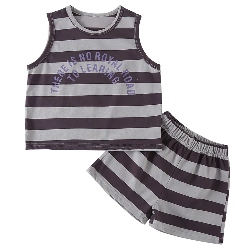 Conjunto deportivo de verano a rayas para niñas con chaleco - imagen 3
