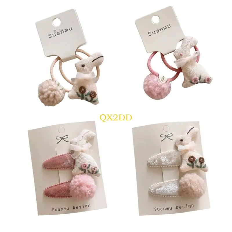 QX2D Lazos elásticos y horquillas para el pelo de bebé conejito - imagen 3