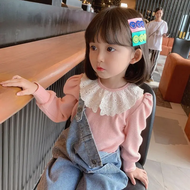 Blusa blanca encaje manga larga para niña pequeña primavera otoño - imagen 3