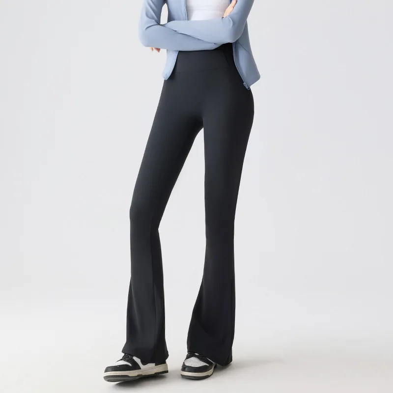 Pantalones de yoga microelásticos de cintura alta acampanados - imagen 3