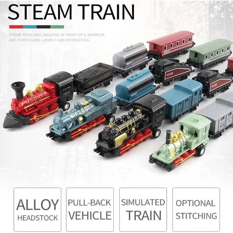 Tren de juguete retro con locomotora y vagones