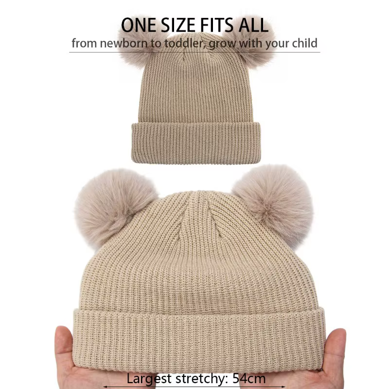 Gorro de bebé con punto doble pompón estilo europeo invierno - imagen 2