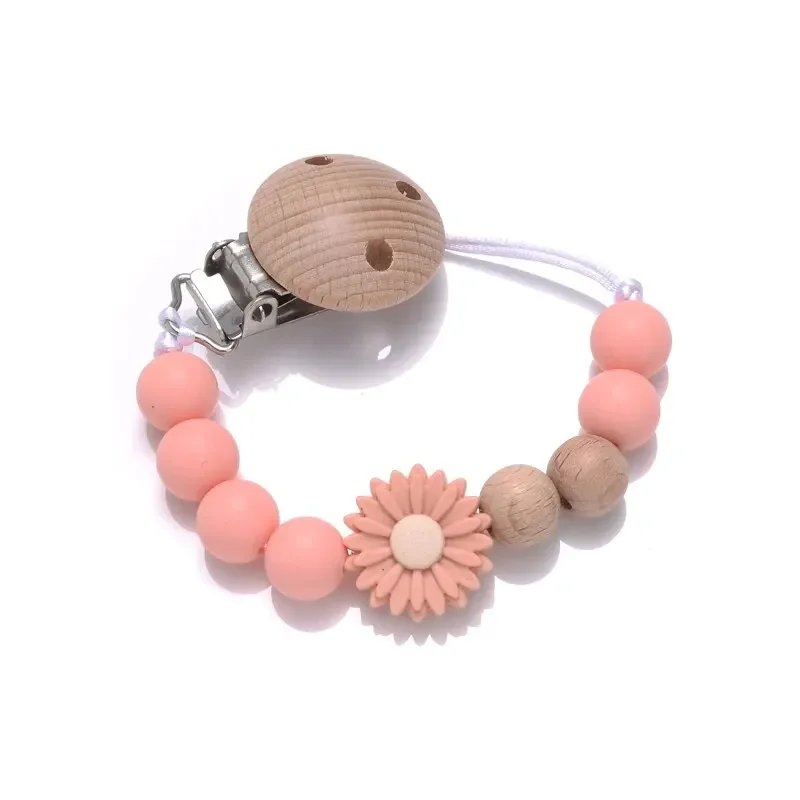 Cadena chupete madera haya con cuentas silicona y flores - imagen 4