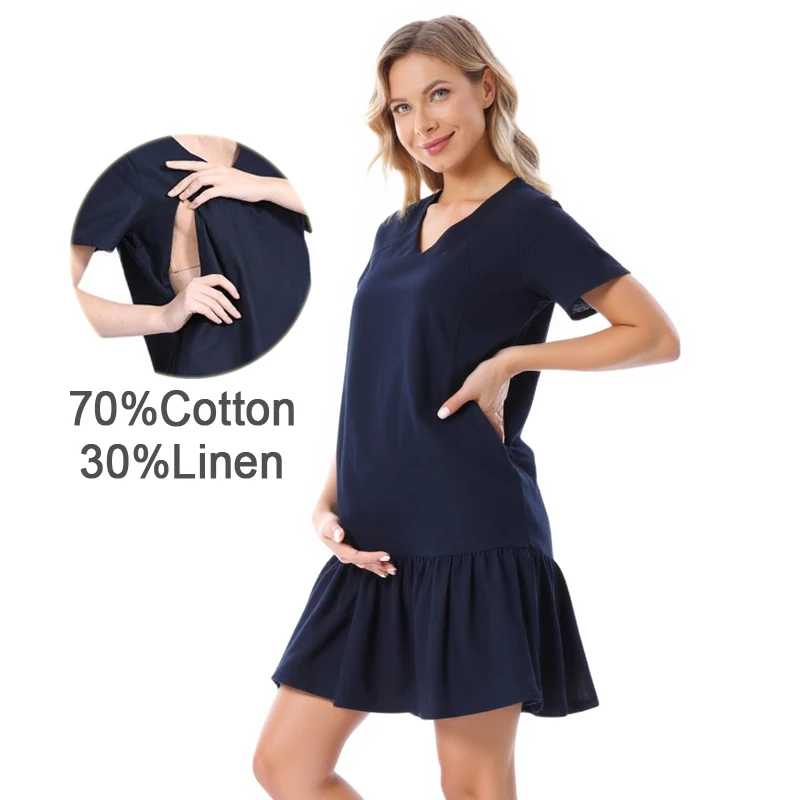 Vestido de lactancia de algodón y lino transpirable con volantes - imagen 2