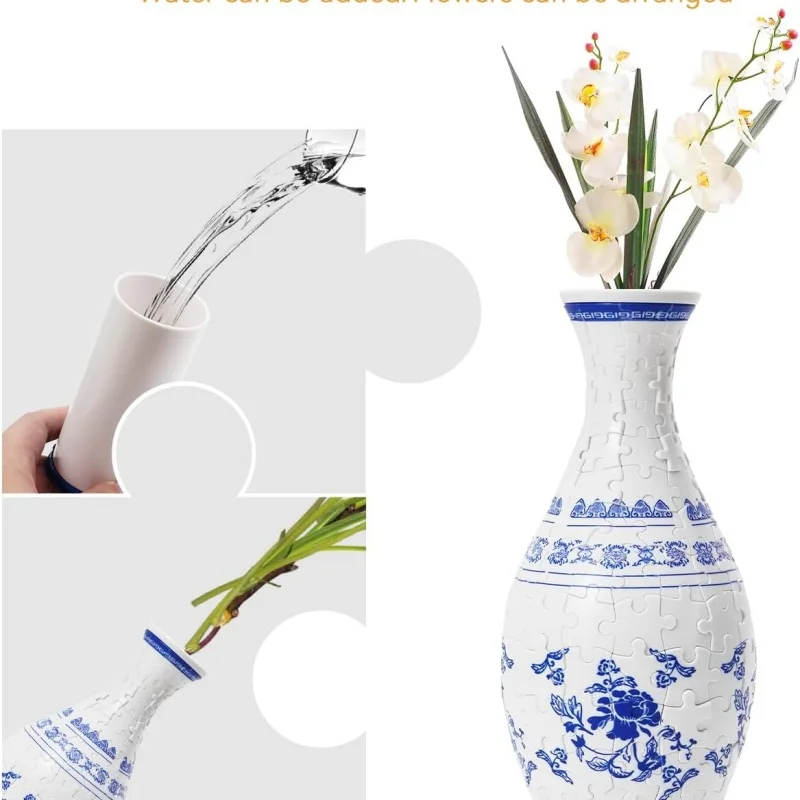 Puzzle 3D de jarrón estilo porcelana azul y blanca manualidades - imagen 5