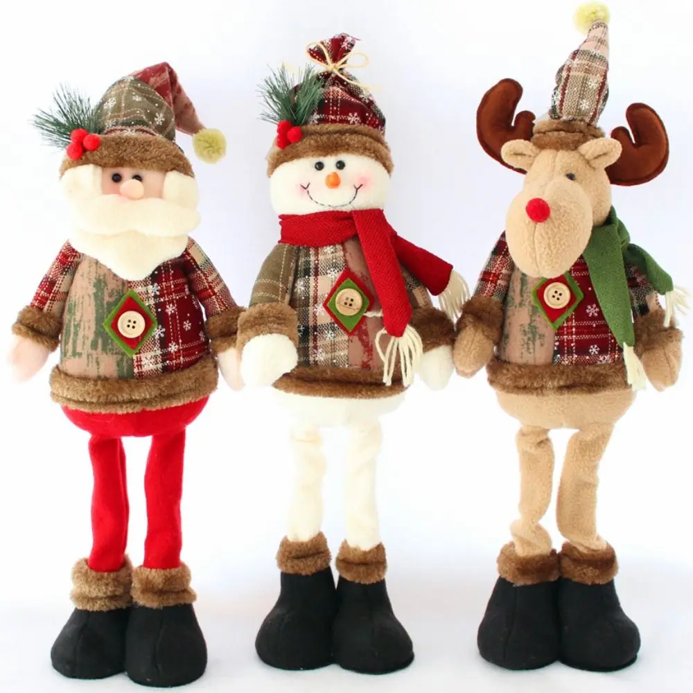 Muñecos navideños de tela a cuadros Santa reno alce para ventana - imagen 4