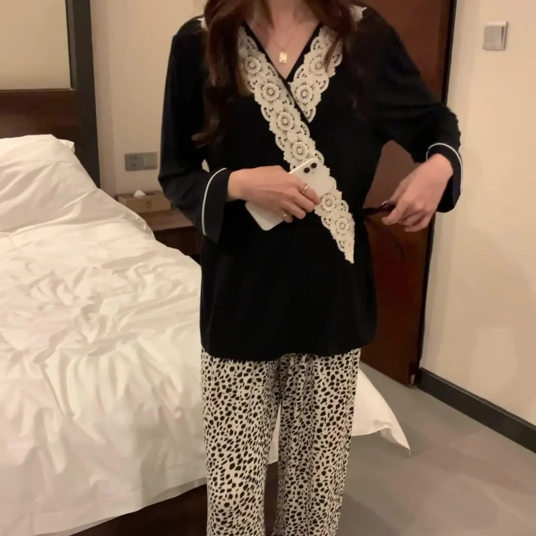 Camisón de lactancia de manga larga estampado leopardo - imagen 4