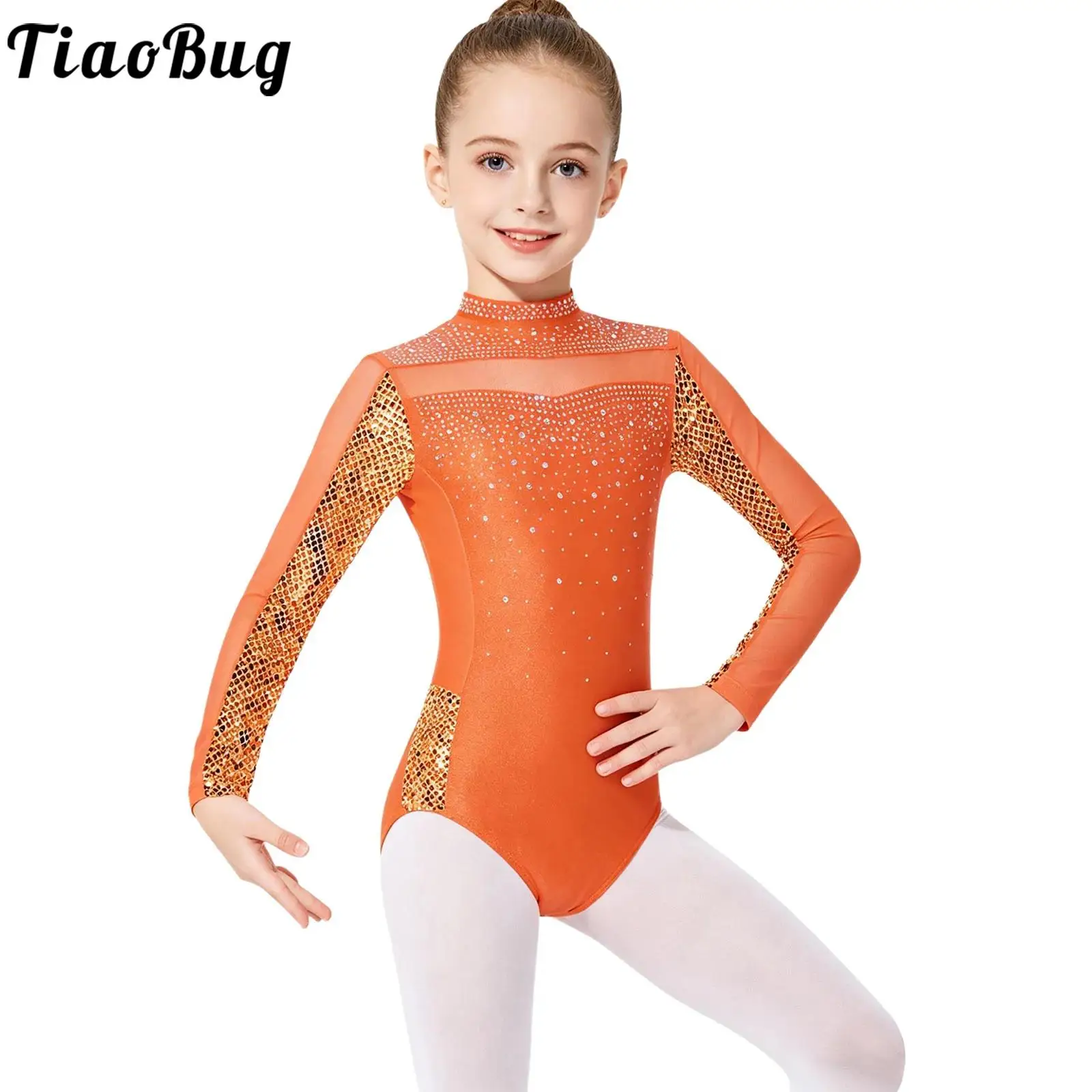 Maillot de gimnasia con pedrería brillante, manga larga - imagen 3