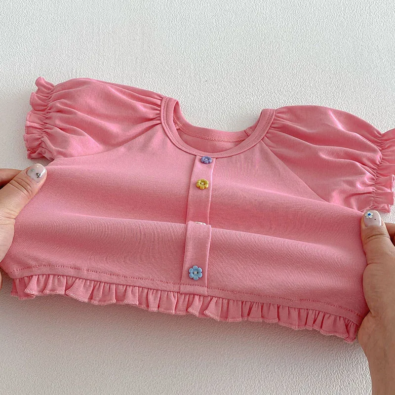 MILANCEL Camiseta de verano niña de color liso con mangas abullonadas - imagen 4