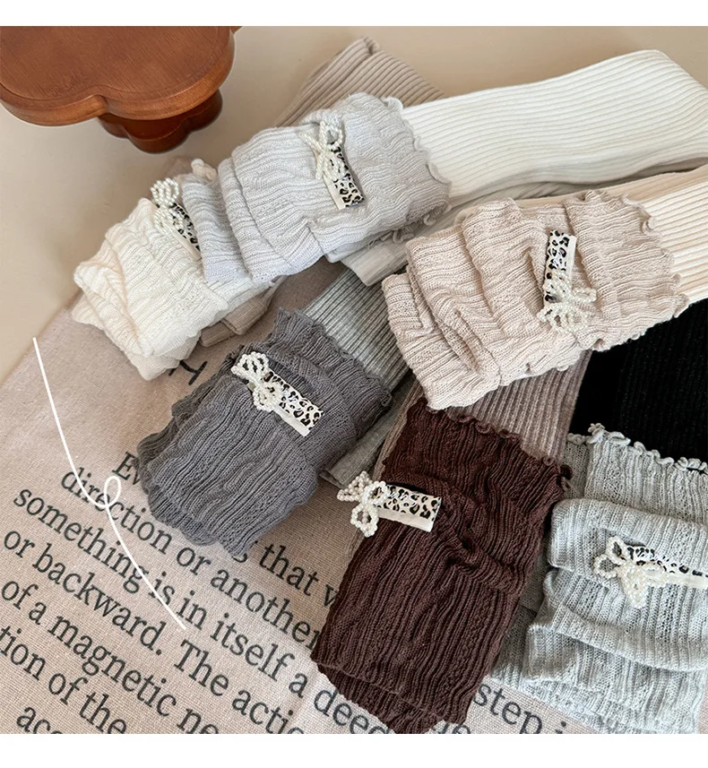 Leggings de algodón peinado para niña con lazo y encaje rayado - imagen 4