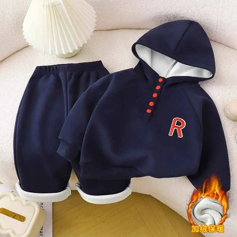 Conjunto de invierno para niños de lana con capucha tipo chándal - imagen 2