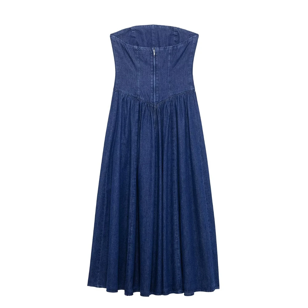 Vestido vaquero sin tirantes para fotos de maternidad – falda azul - imagen 2