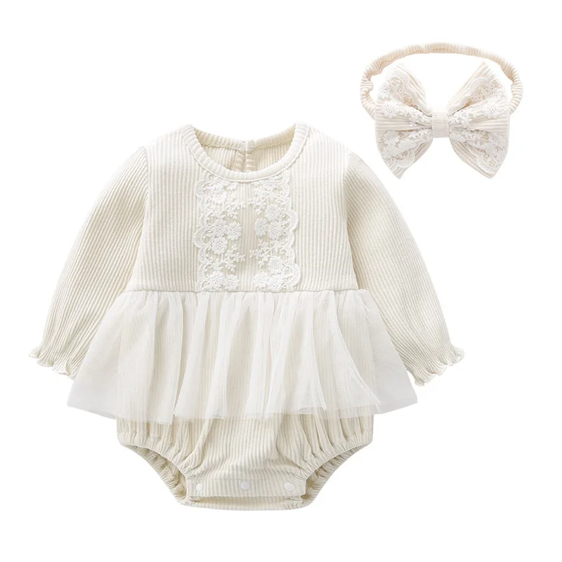 Conjunto de body y diadema de encaje para recién nacida entretiempo - imagen 2