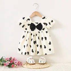 Vestido manga corta niños estilo coreano con cuello cuadrado lazo