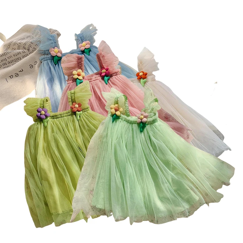 Vestido princesa para bebé con mangas voladoras – Malla floral - imagen 5