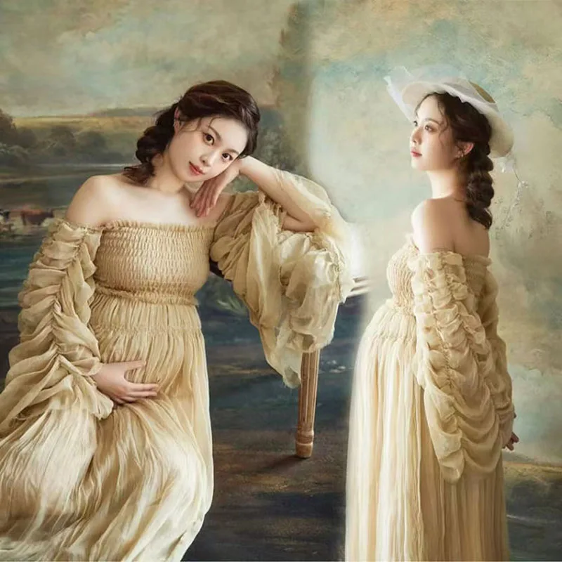 Vestido de maternidad bohemio en tul y chifón para fotos