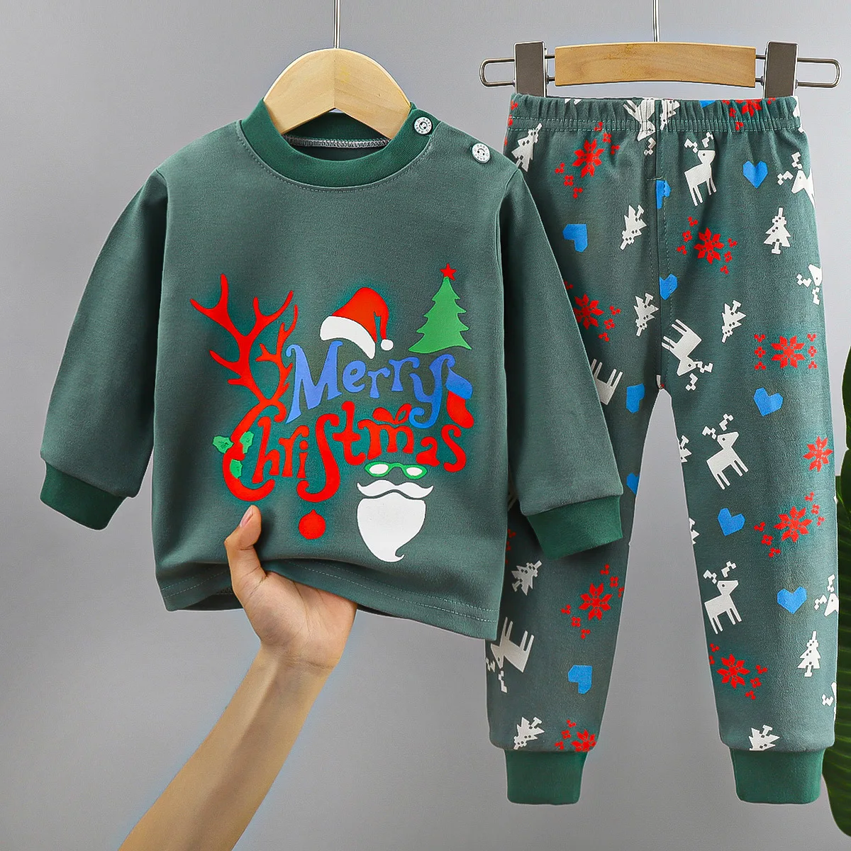 Conjunto navideño infantil de algodón: camiseta manga larga y pantalón - imagen 2