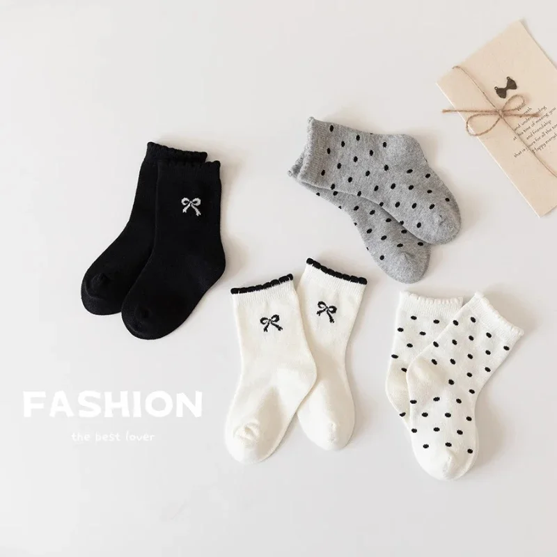 Calcetines de algodón con lazo y lunares estilo princesa para niños