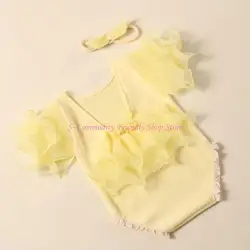 Mameluco bebé triangular para fotos con tocado de lazo
