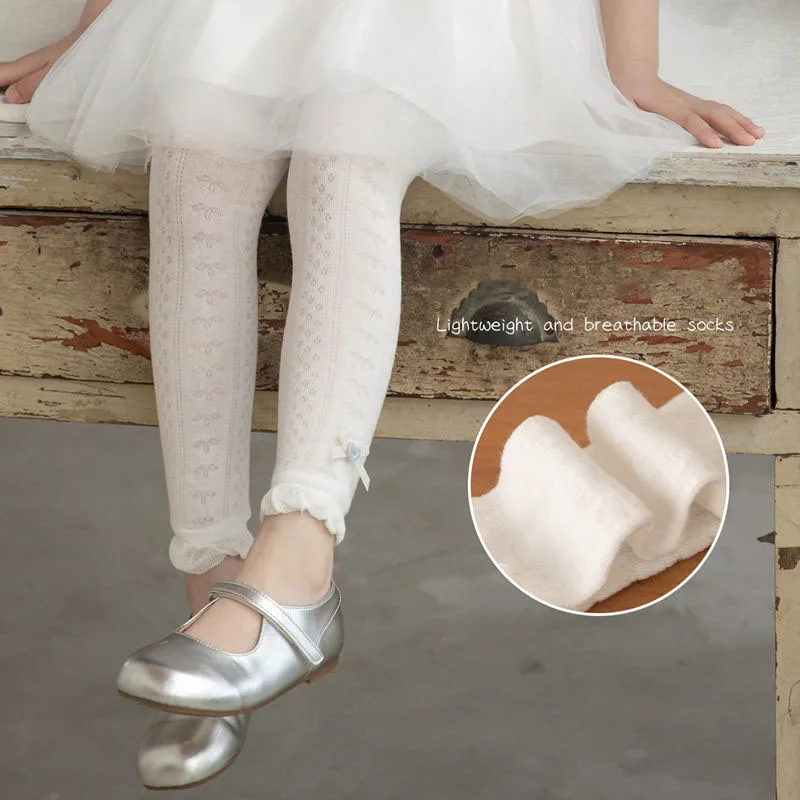 Leggings cortos de malla fina para niñas con lazo ventilado - imagen 5