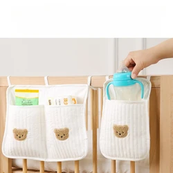 Bolsa colgante para cuna de bebé con oso, organizador de pañales