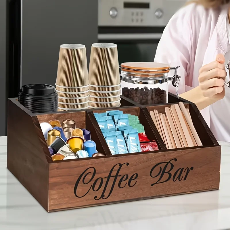Caja organizadora de café de madera multiusos para accesorios - imagen 4