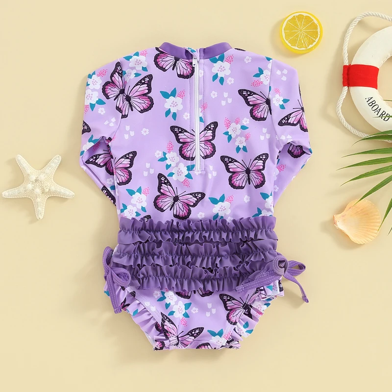 Bikini de niña manga larga con estampado floral y mariposas - imagen 4