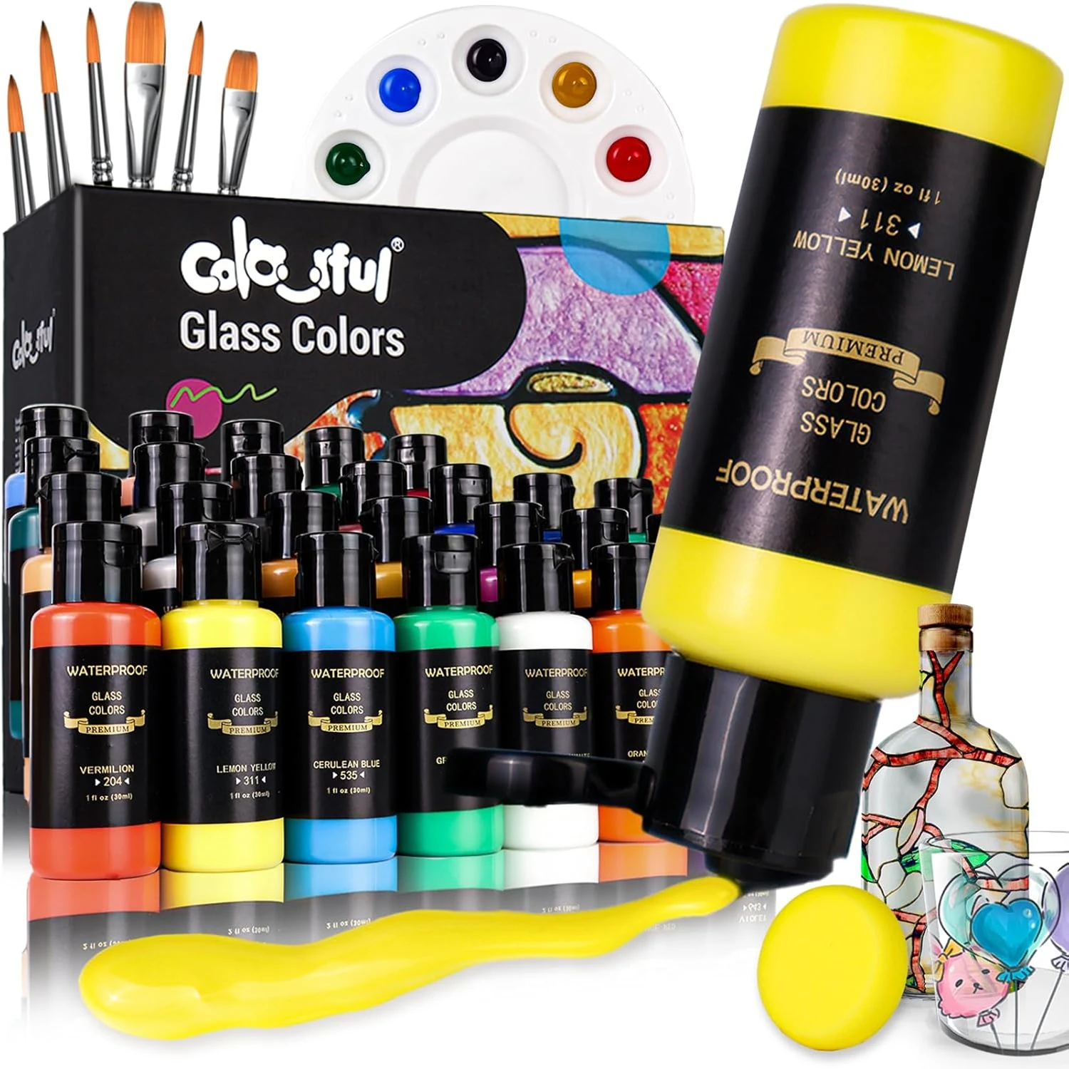 Kit de pintura infantil para vidrio con pinceles varios