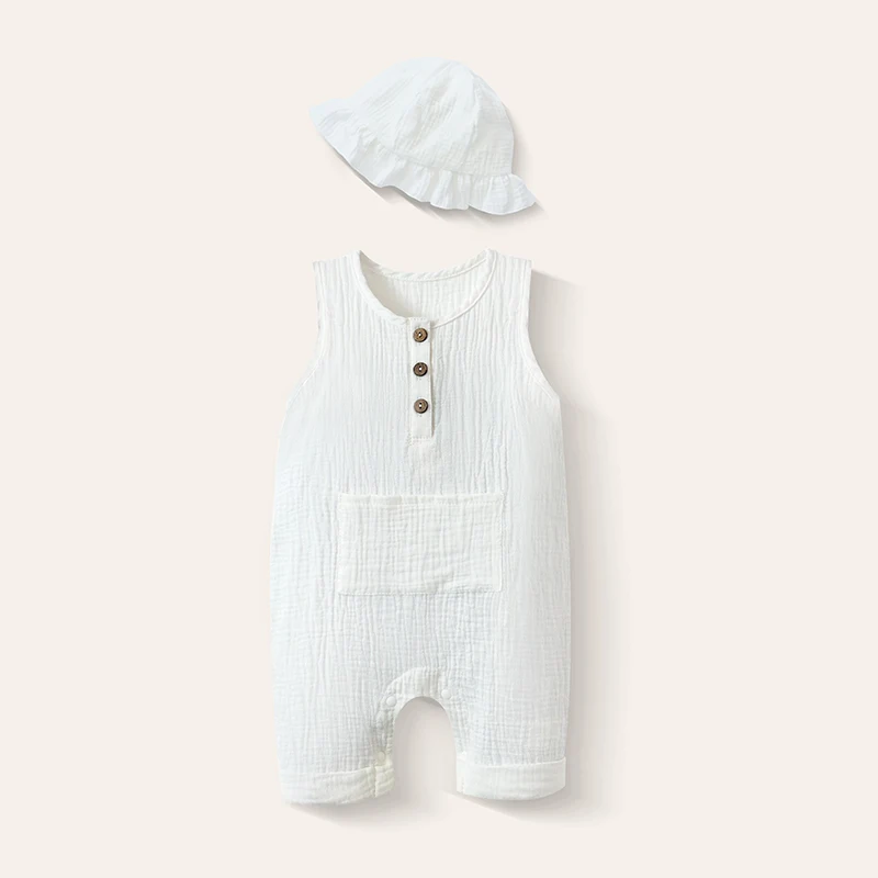 Conjunto muselina bebé mono y gorro verano algodón suave - imagen 2
