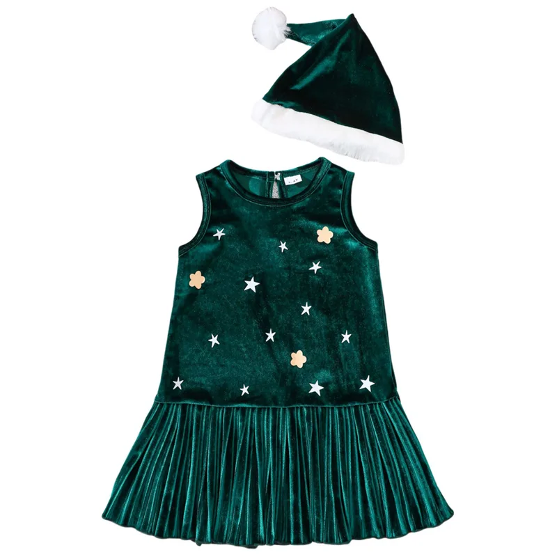 Vestido de terciopelo navideño con chaleco estrellado para niña - imagen 4
