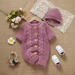 Mono de invierno de punto suave para bebé niña – manga larga rosa