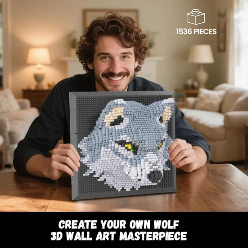 Bloques de construcción 3D con lobo: mural estereoscópico - imagen 3