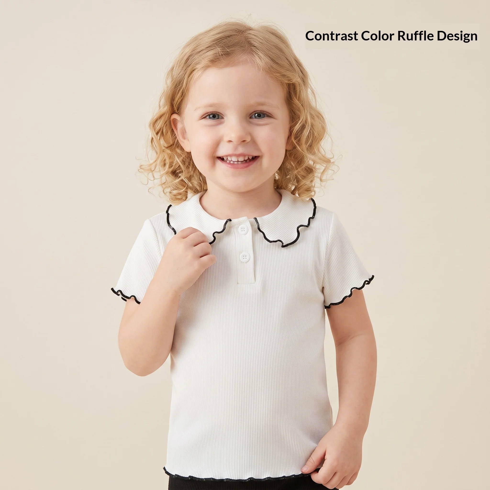 Camiseta de verano manga corta para niña con cuello barco - imagen 5