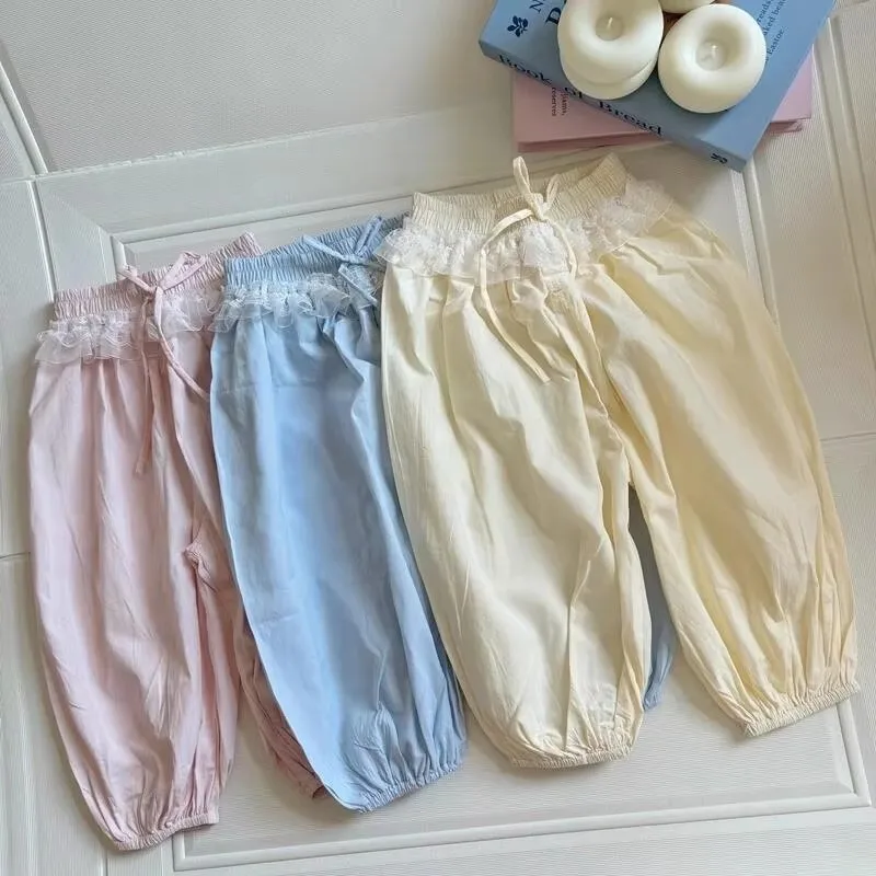 Pantalones finos de verano para niñas con encaje y antimosquitos - imagen 5