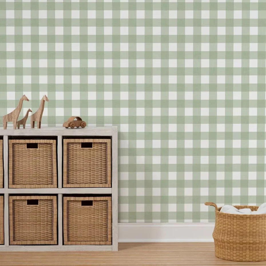 Papel pintado cuadros rosa y verde – Impermeable, fácil de pegar - imagen 5