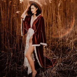 Vestido de maternidad bohemio en terciopelo para fotos con cuello V