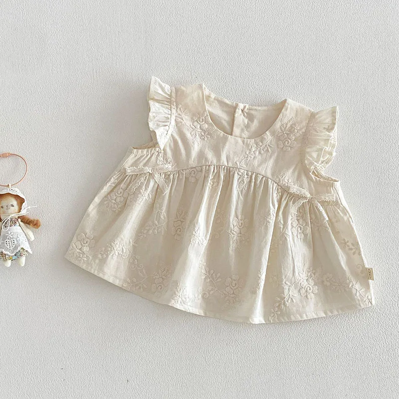 MILANCEL camiseta de verano bordada floral para niña mangas voladoras
