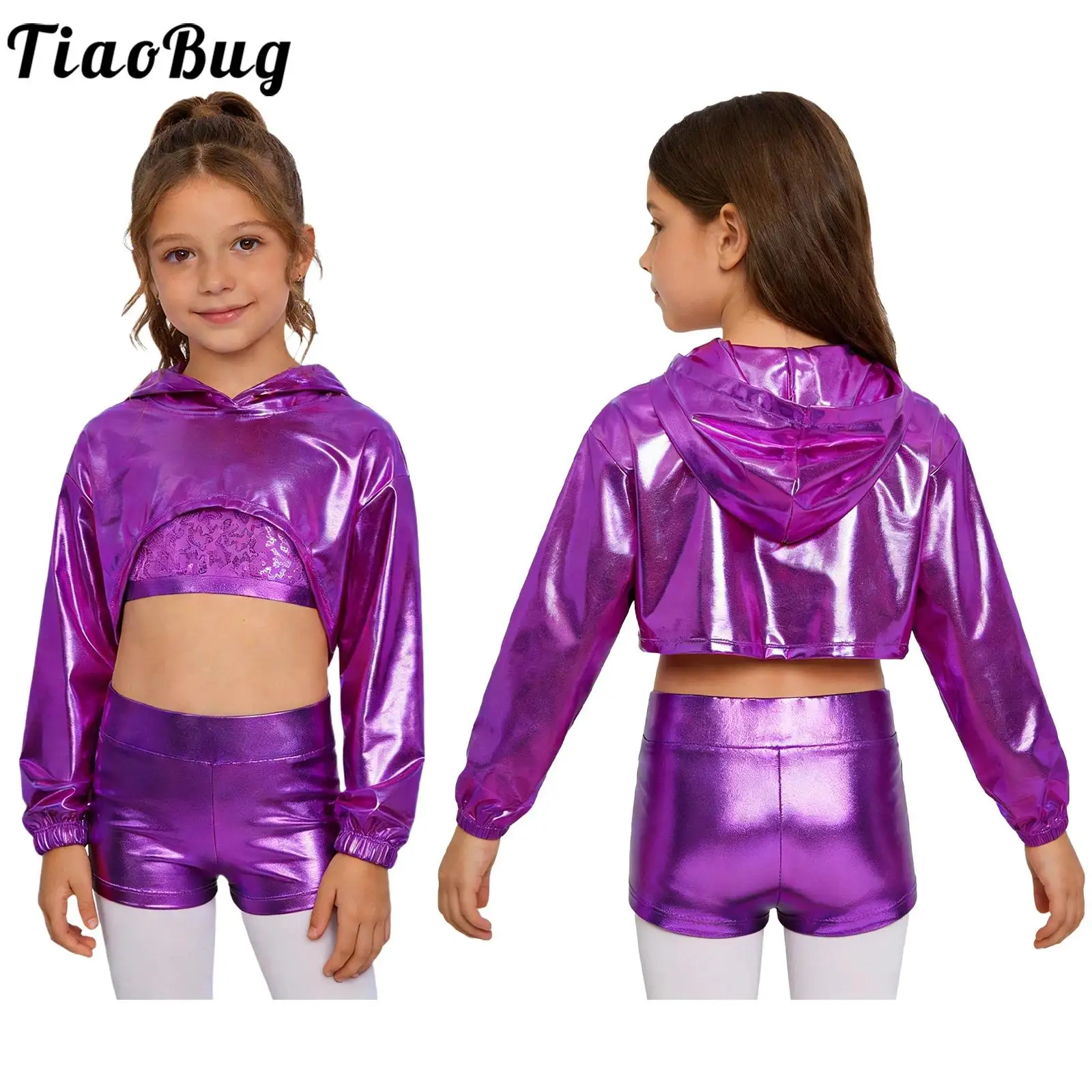 Traje hip-hop para niñas con lentejuelas metálicas