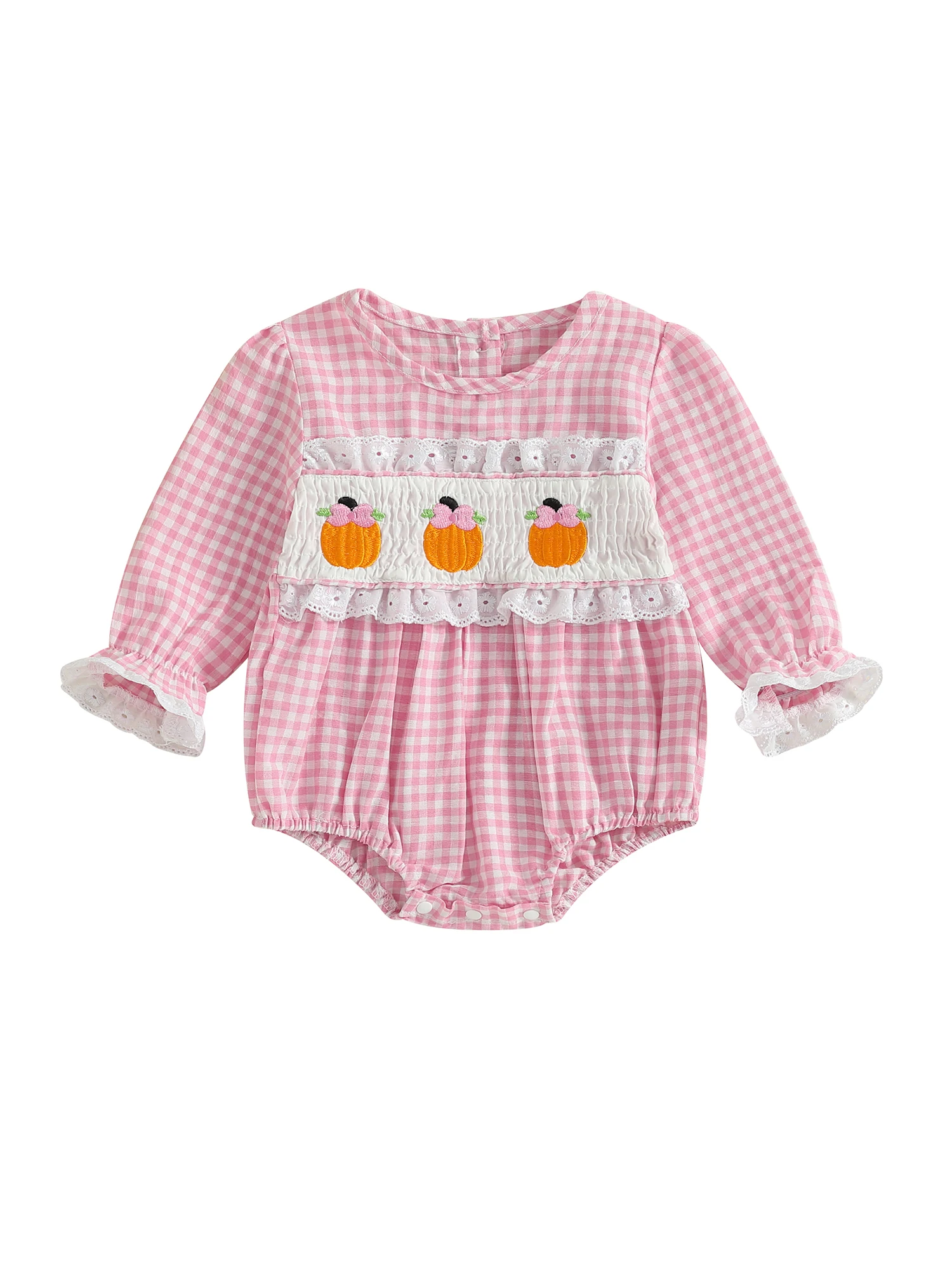 Body infantil estampado con cuadros en tono rosa