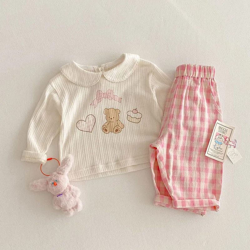 MILANCEL pantalones de niña con cuadritos rosas para verano - imagen 3